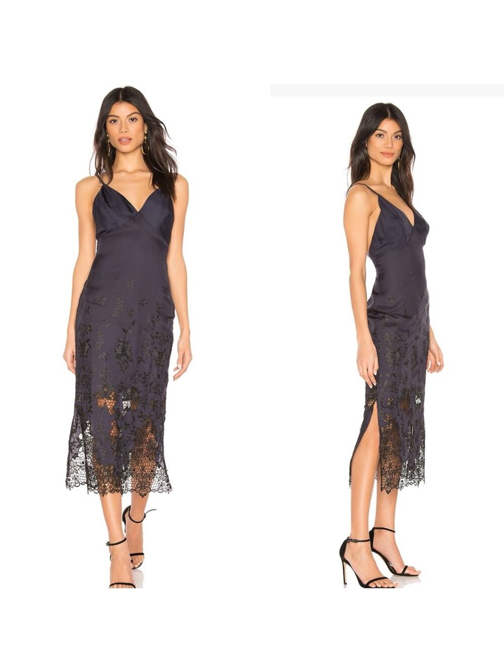 Lovers + Friends Madea Midi Dress in Navy embroidered lace revolve sz XXS
